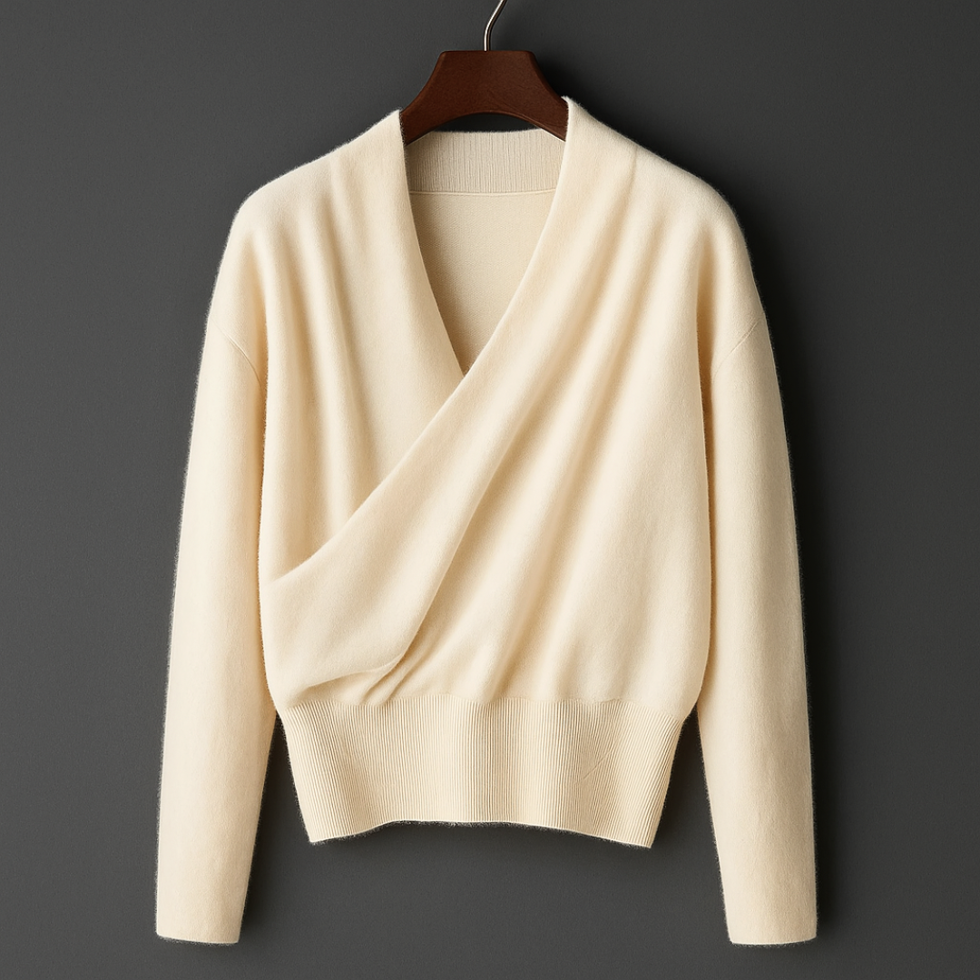 Merino Wool Crossover Sweater | Lightweight Warmth with Elegant Drape