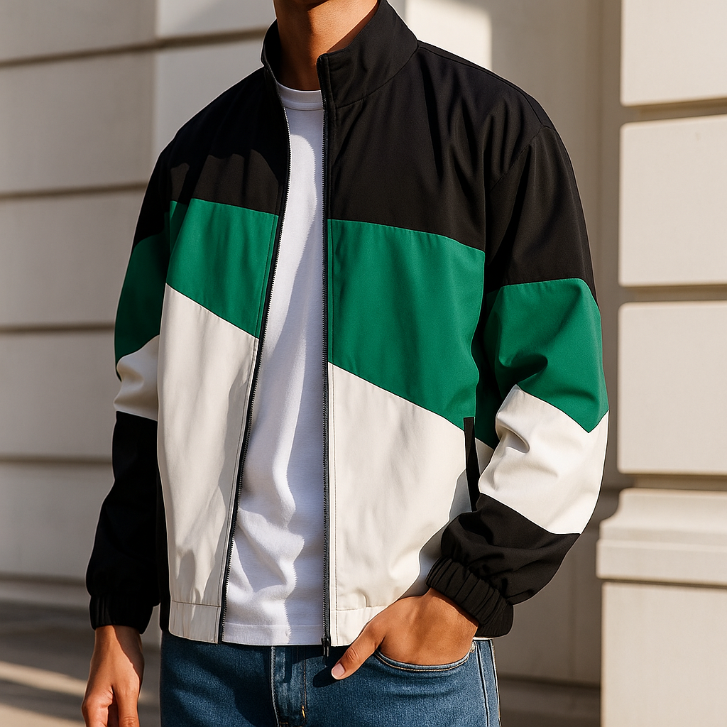 Modern Color-Block Windbreaker | Lightweight, Breathable & Athletic Fit