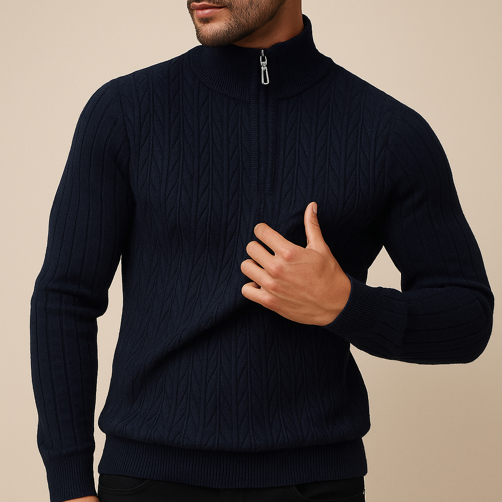 Wool-Blend Ribbed Mock-Neck Sweater | Warmth with Modern Elegance