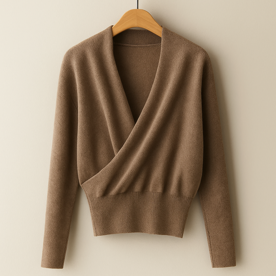 Merino Wool Crossover Sweater | Lightweight Warmth with Elegant Drape