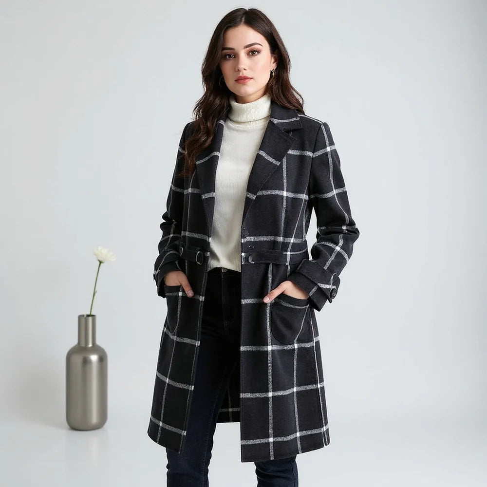 Rose Retro Lapel Plaid Tweed Coat | Vintage Charm Meets Modern Power