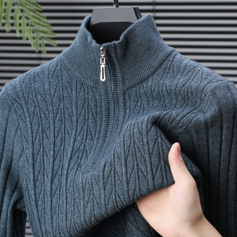 Wool-Blend Ribbed Mock-Neck Sweater | Warmth with Modern Elegance