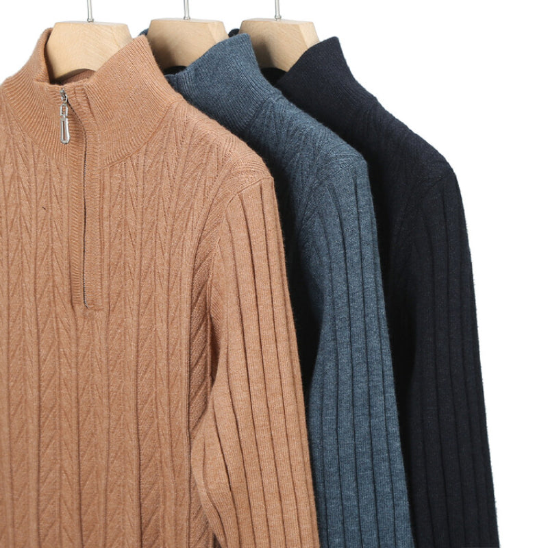 Wool-Blend Ribbed Mock-Neck Sweater | Warmth with Modern Elegance
