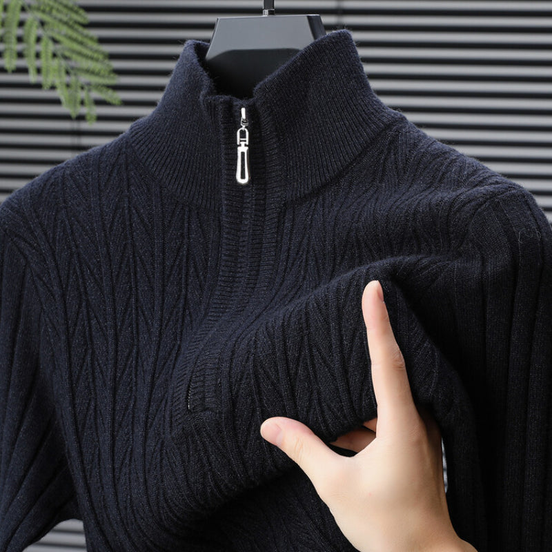 Wool-Blend Ribbed Mock-Neck Sweater | Warmth with Modern Elegance