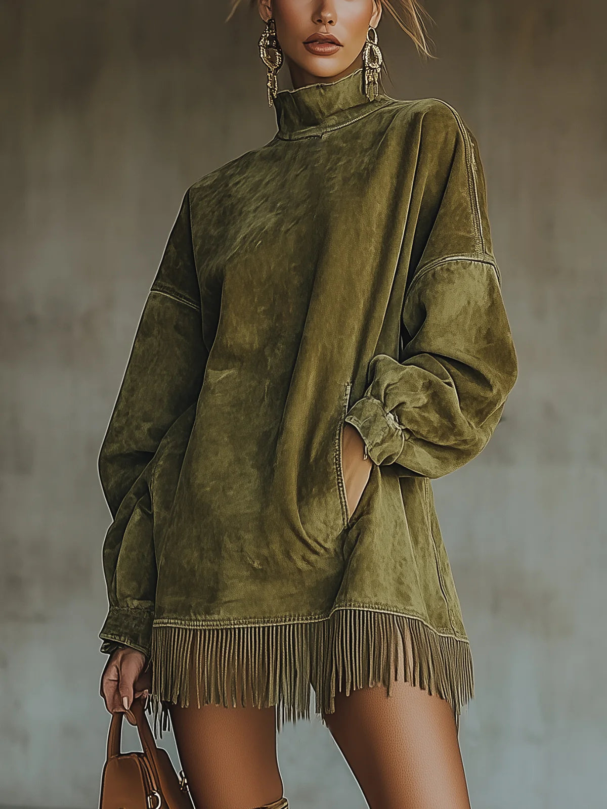 Rose Lunarae Suede Fringe Dress | Elegant Softness with Western Charm