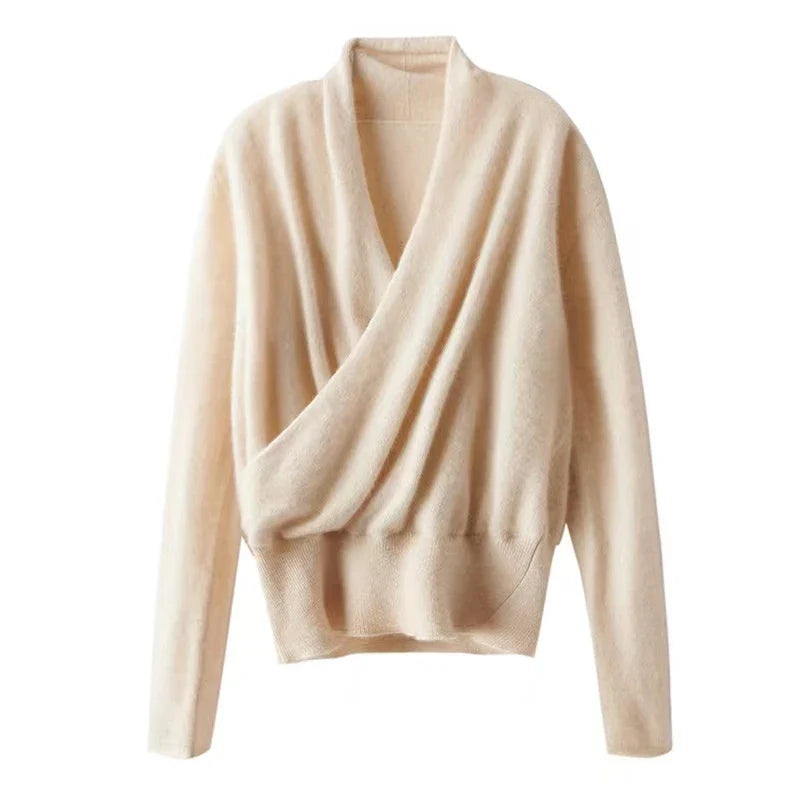 Merino Wool Crossover Sweater | Lightweight Warmth with Elegant Drape