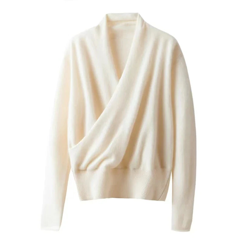 Merino Wool Crossover Sweater | Lightweight Warmth with Elegant Drape