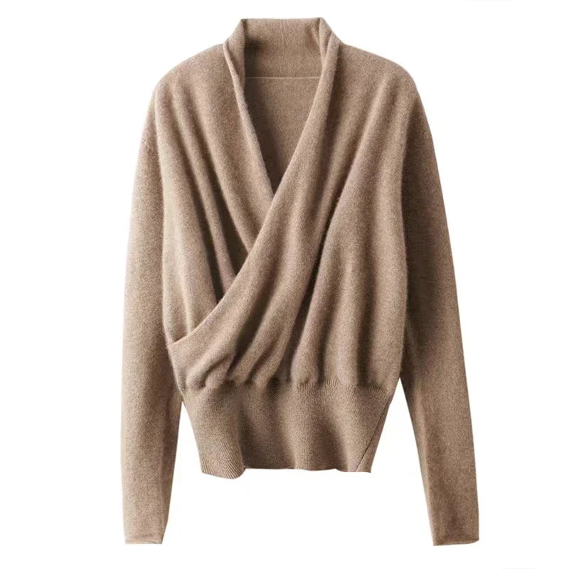 Merino Wool Crossover Sweater | Lightweight Warmth with Elegant Drape