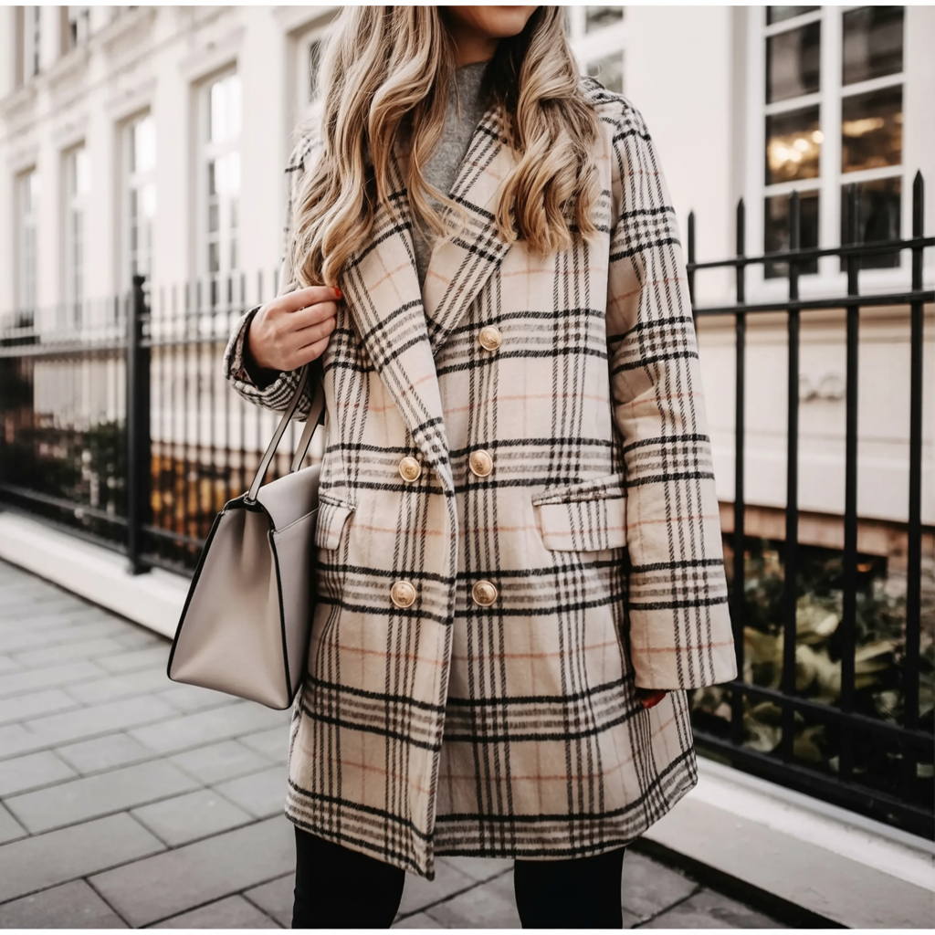 Rose Retro Madeleine Plaid Coat | Classic Elegance with Modern Ease