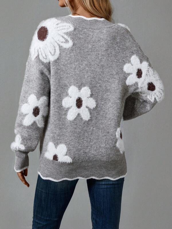 Thea™ | Feminine V-Neck Floral Sweater | Elegant Everyday Comfort