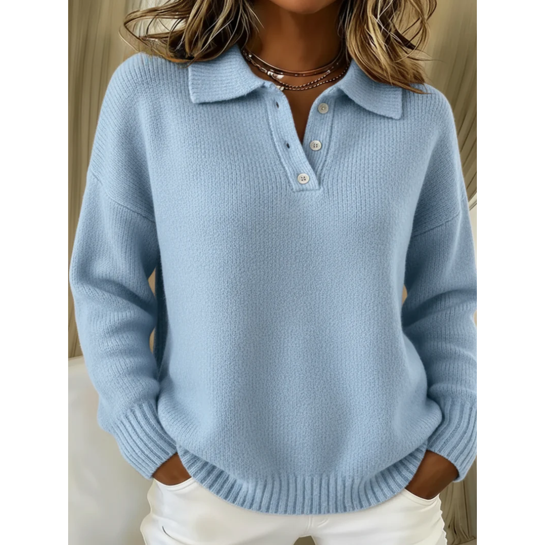 Rose Relaxed-Fit Clara Knit Polo Sweater | Timeless Comfort & Quiet Sophistication