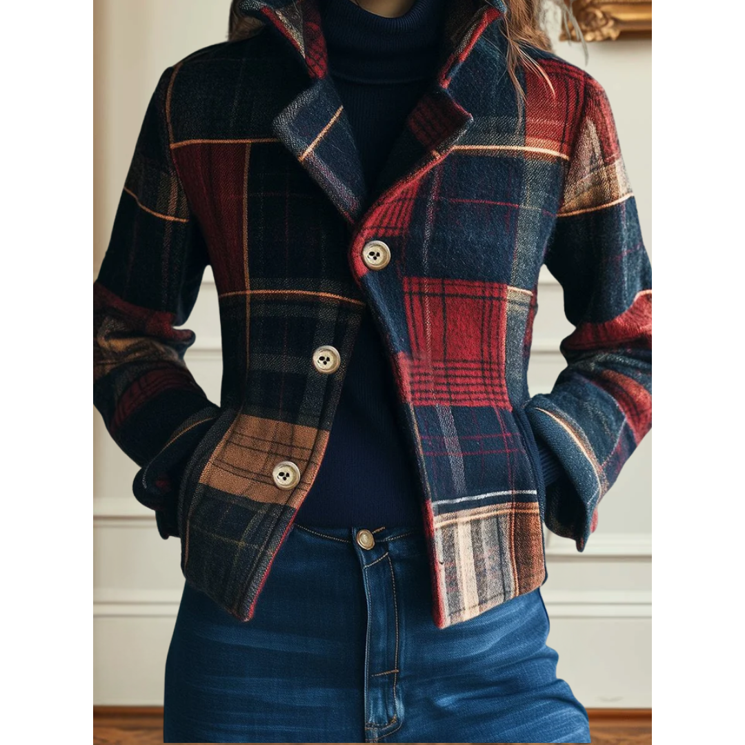 Rose Retro Fit Plaid Wool Jacket | Timeless Warmth with Refined Elegance