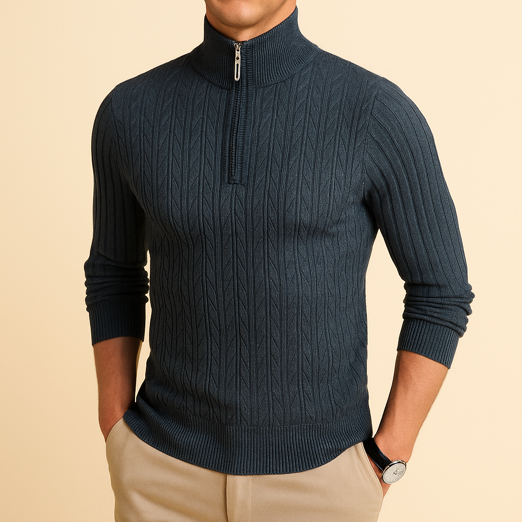 Wool-Blend Ribbed Mock-Neck Sweater | Warmth with Modern Elegance
