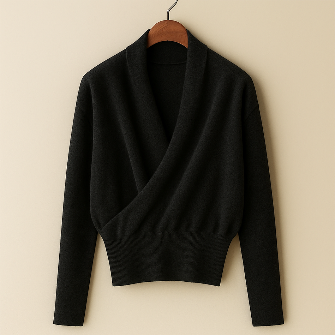Merino Wool Crossover Sweater | Lightweight Warmth with Elegant Drape