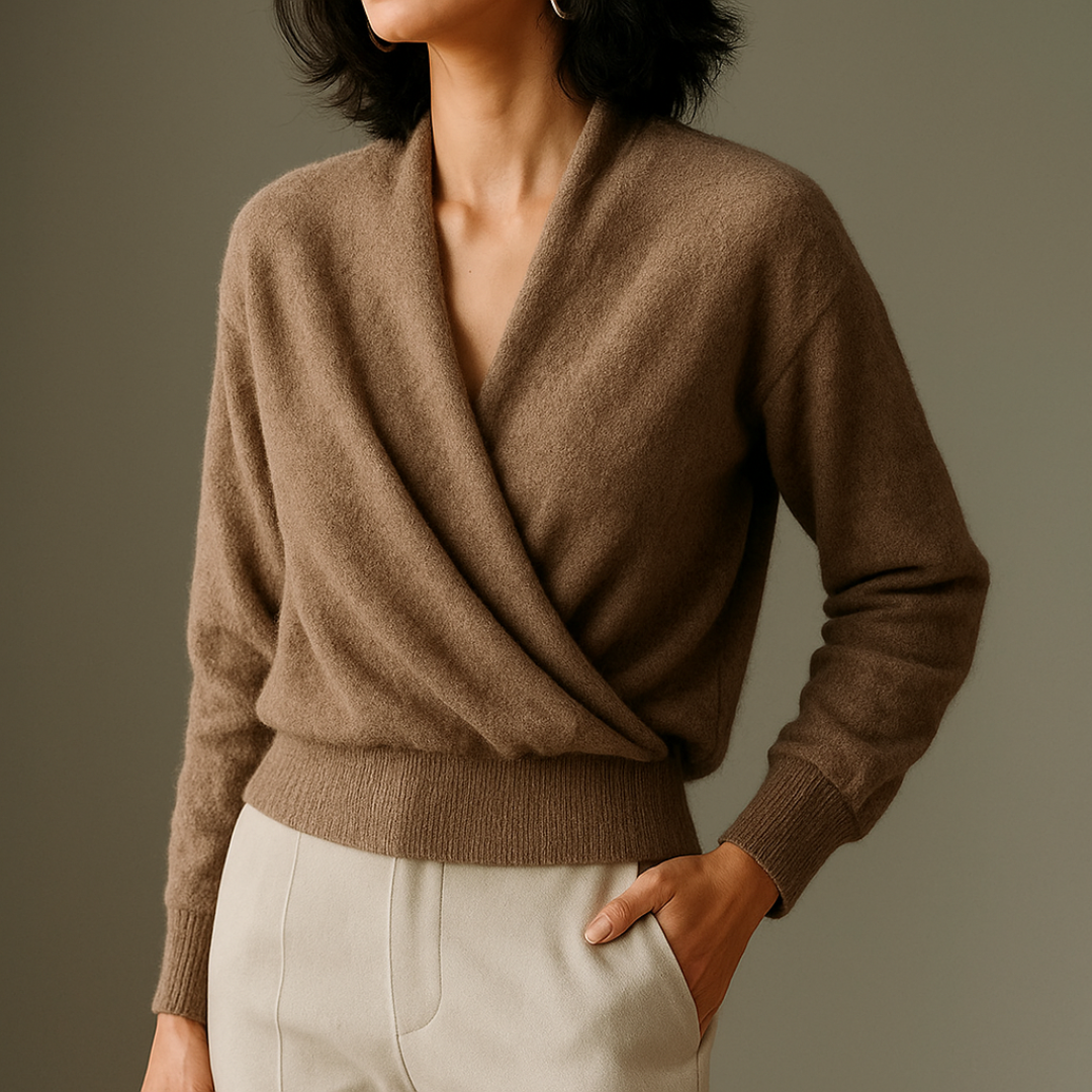 Merino Wool Crossover Sweater | Lightweight Warmth with Elegant Drape