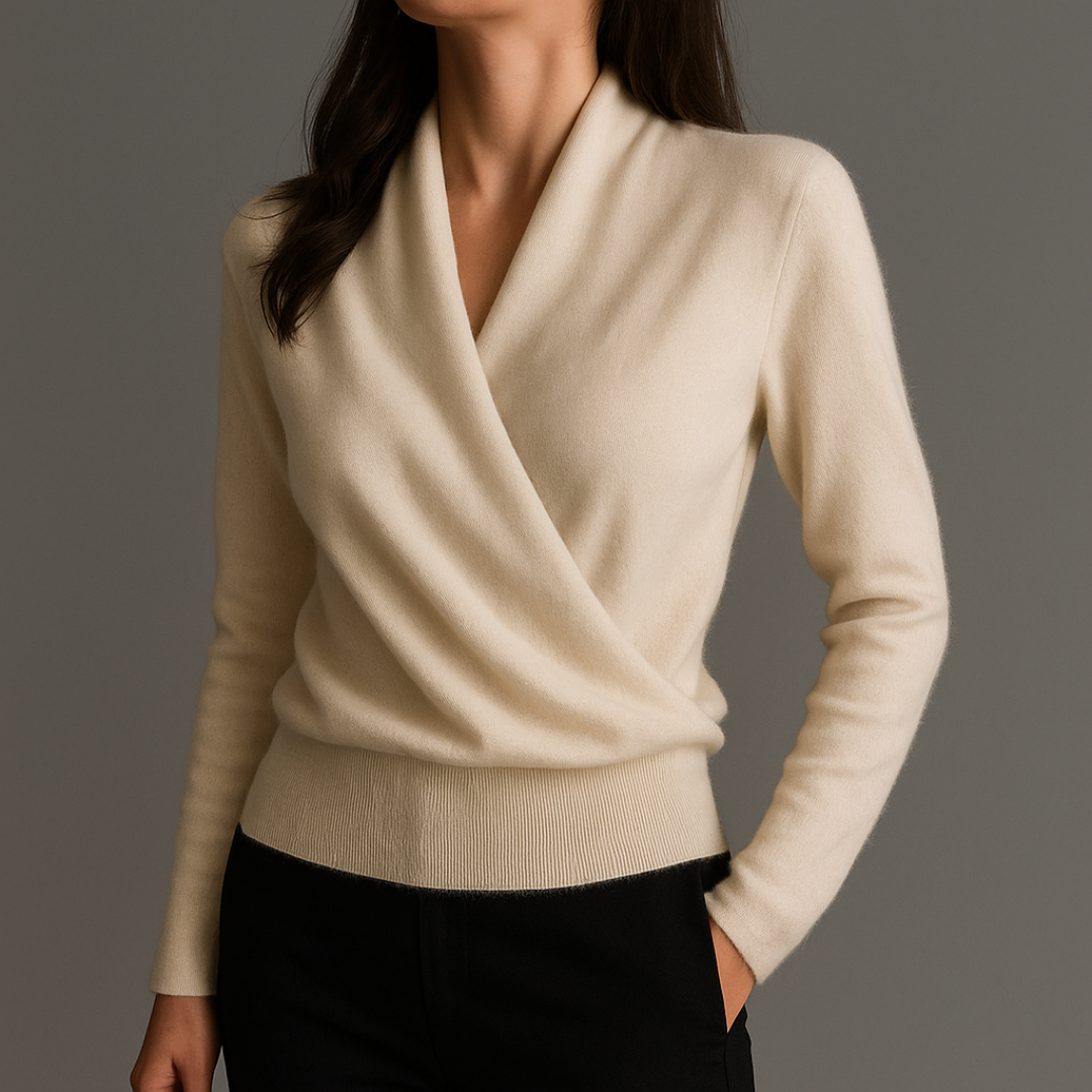 Merino Wool Crossover Sweater | Lightweight Warmth with Elegant Drape