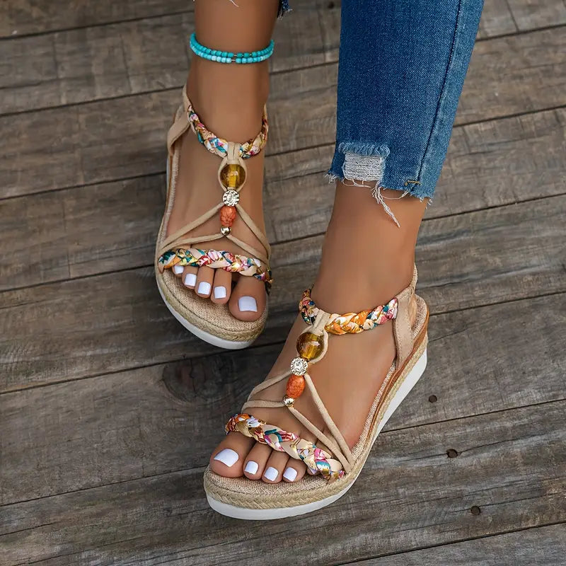 Boho Wedge Sandals | Lightweight Comfort with Chic Braided Design
