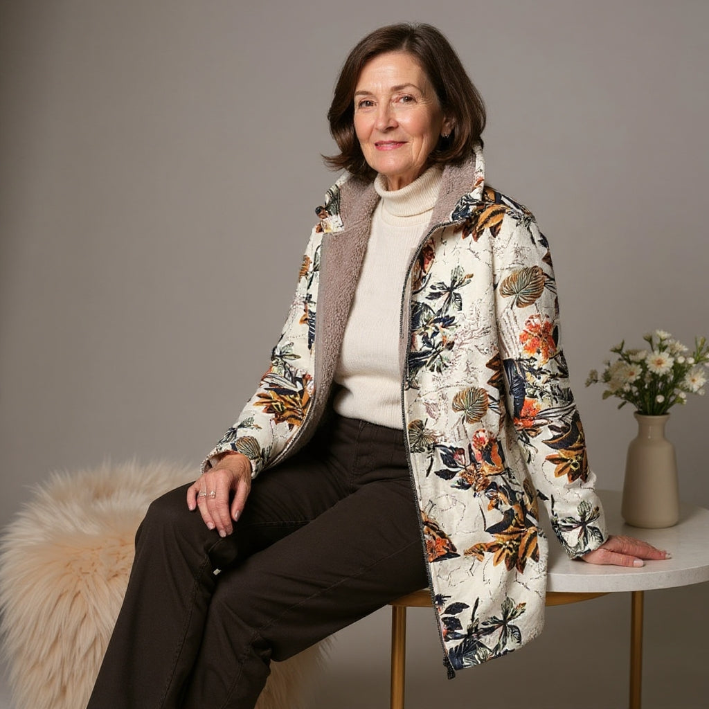 Rose Elegant Fit Margery Floral Fleece Jacket | Soft Warmth with Timeless Grace