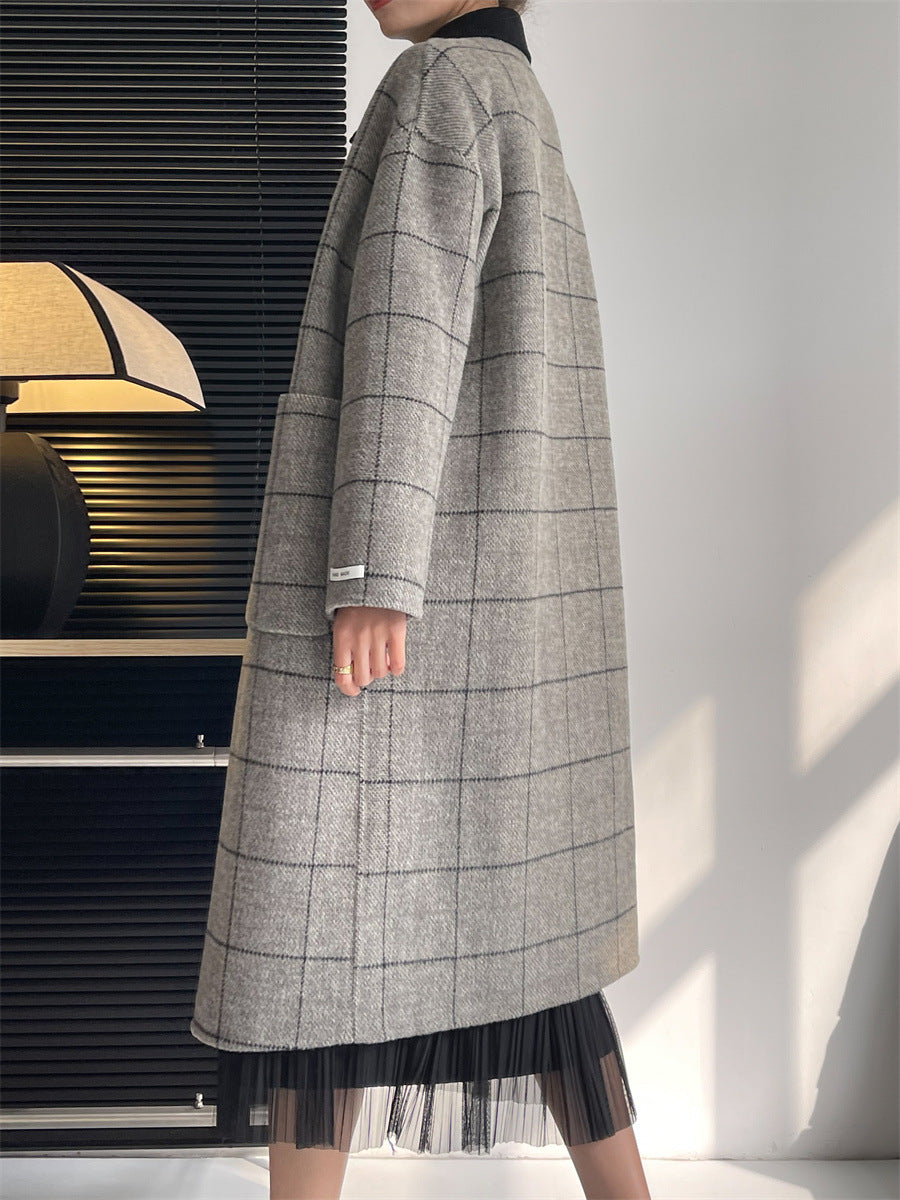 Rose Classic Plaid Long Coat | Timeless Warmth with Modern Elegance
