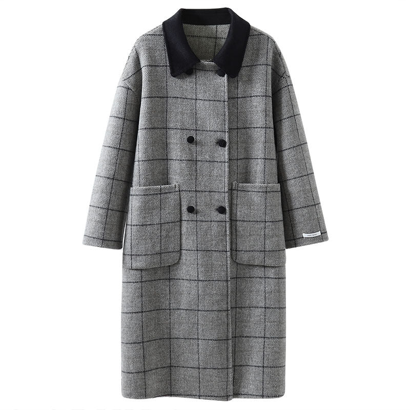 Rose Classic Plaid Long Coat | Timeless Warmth with Modern Elegance