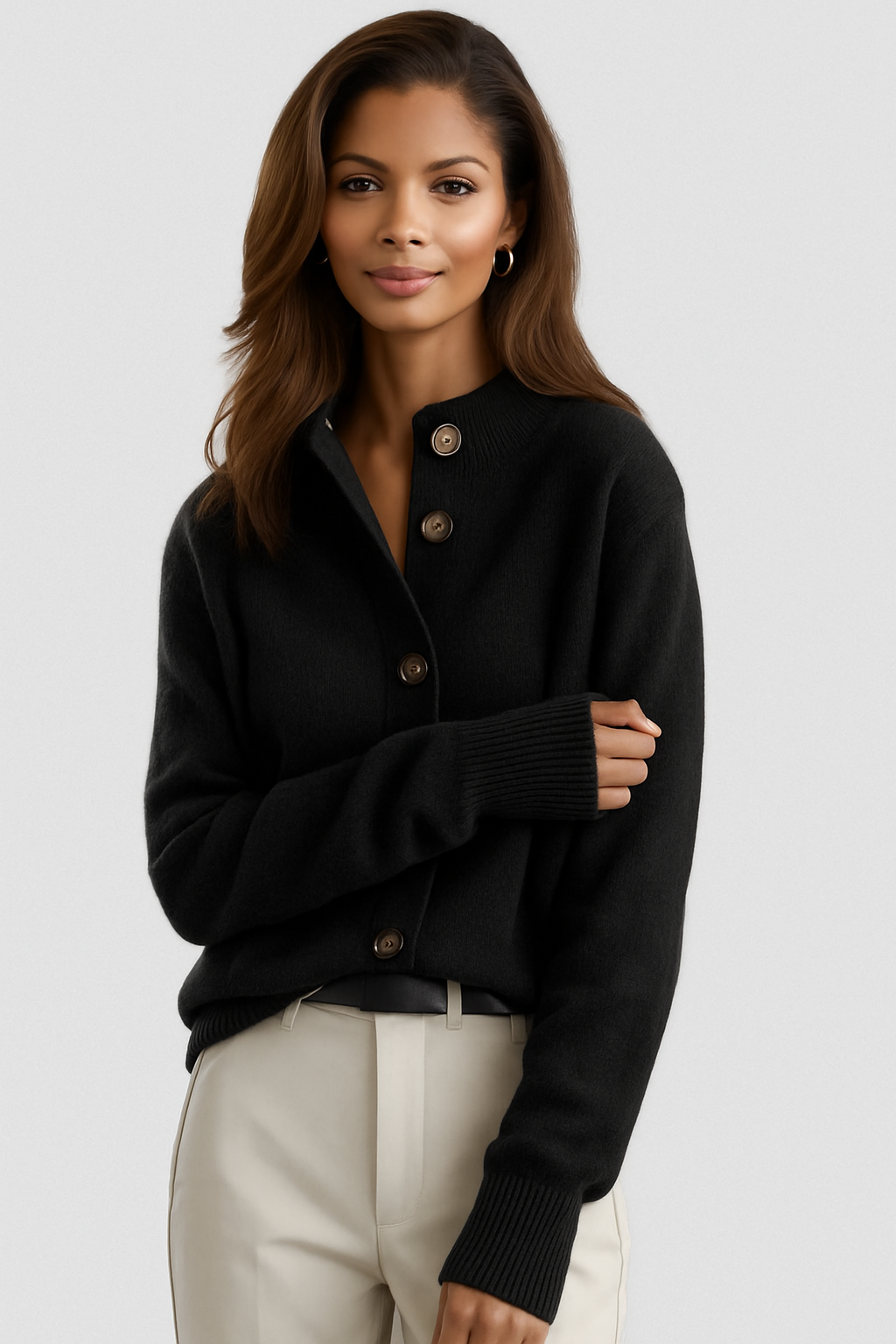 Rose Relaxed-Fit Sofia Button Cardigan | Timeless Warmth & Effortless Style