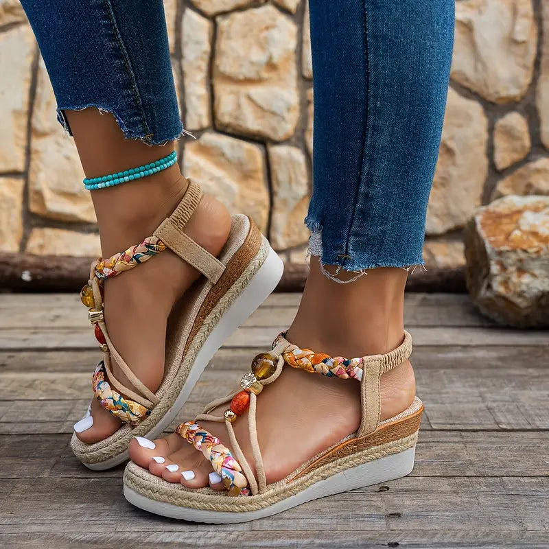 Boho Wedge Sandals | Lightweight Comfort with Chic Braided Design