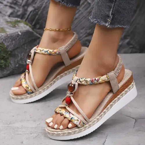 Boho Wedge Sandals | Lightweight Comfort with Chic Braided Design