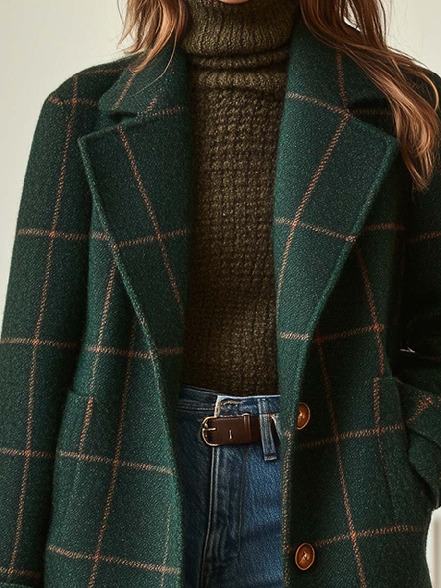 Rose Retro Lapel Plaid Tweed Coat | Vintage Charm Meets Modern Power