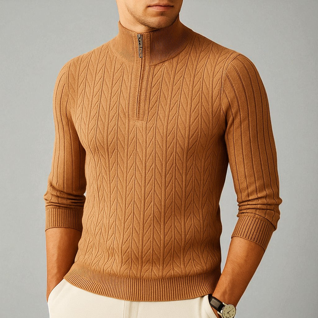 Wool-Blend Ribbed Mock-Neck Sweater | Warmth with Modern Elegance